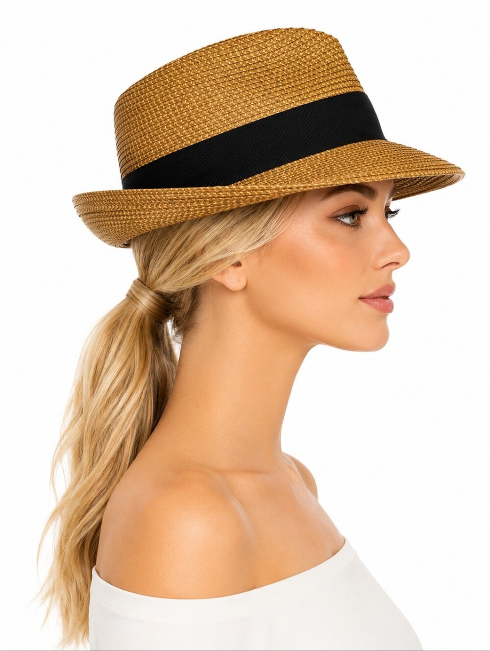 Eric Javits Squishee® Classic Fedora Hat – Natural/Black | UPF 50+ Packable Luxu - Picture 5 of 16